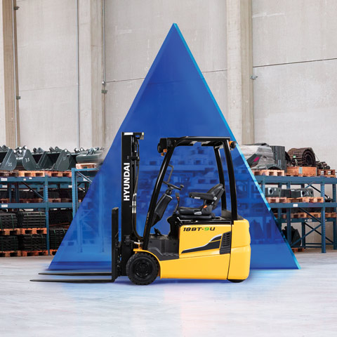 Hyundai 9U 3-wiel elektrische heftruck in magazijnomgeving