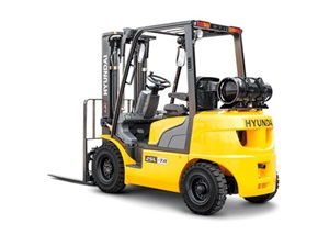 Hyundai 25l-7a lpg forklift white background rear view side view